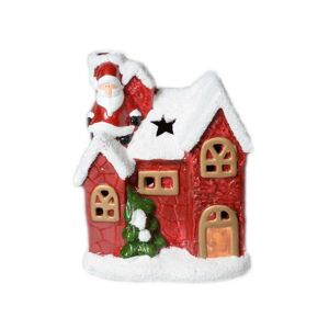 Házikó karácsonyi kerámia gyertyatartó, piros, 15 cm
