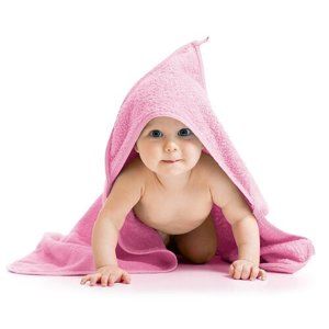 Kapucnis baba törölköző, rózsaszín, 80 x 80 cm