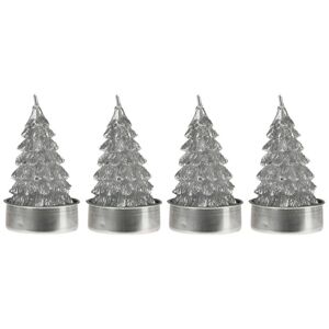Karácsonyfa karácsonyi gyertya, ezüst, 4 db-os, 4 x 7 cm