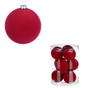 Karácsonyi bársony gömbök, műanyag, piros, 9 db