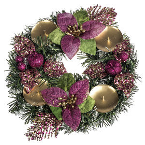 Karácsonyi dekoráció mikulásvirággal, átmérő: 25 cm, rózsaszín