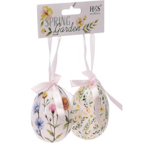 Húsvéti felfüggeszthető dekoráció Floral Eggs 2 db, fehér