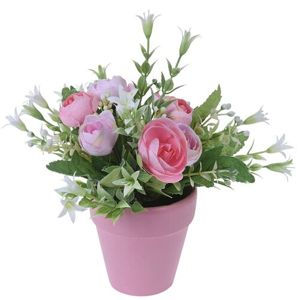 Művirág rózsacsokor virágcserépben rózsaszín, 21 cm