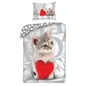 Love Cat gyermek pamut ágynemű, 140 x 200 cm, 70 x 90 cm