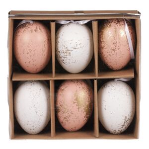Mű húsvéti tojás szett arannyal díszített, barna és fehér, 6 db