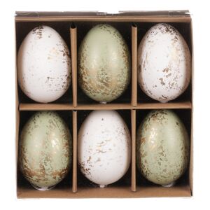 Mű húsvéti tojás szett arannyal díszített, zöld-fehér, 6 db
