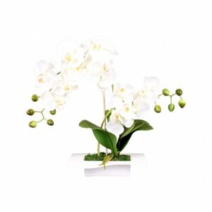 Mű orchidea tálban, 14 virággal, 45 cm, fehér