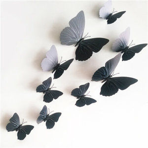 Öntapadós falmatrica 3D-s pillangókkal, mágneses, fekete, 12 db