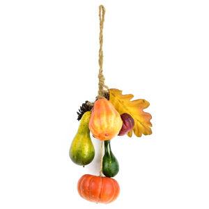Őszi felakasztható dekoráció, sütőtökkel, tobozokkal, levelekkel, 40 cm