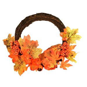 Őszi fonott koszorú levelekkel és sütőtökkel, 35 cm