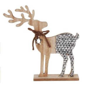 Reindeer with ribbon fa karácsonyi dísz barna , 26 cm