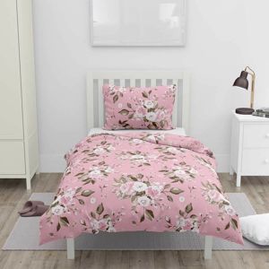 Rózsaszín rózsás pamut ágynemű, 140 x 200 cm, 70 x 90 cm