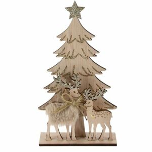 Szarvasok és karácsonyfa karácsonyi fa dekoráció, barna, 12,5 x 3,5 x 23 cm