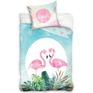 Szerelmes flamingók pamut ágynemű, 140 x 200 cm, 70 x 90 cm